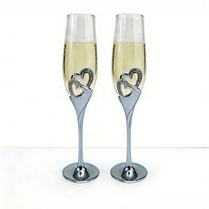 Copa de Champán de Lujo Hecha a Mano con Cristales <span class=keywords><strong>Swarovski</strong></span> y Aleación de Zinc, Diseño de Doble Corazón, Tallo Largo, Capacidad de 200 ml, Plateada/Dorada/Oro Rosa - Product Image 2