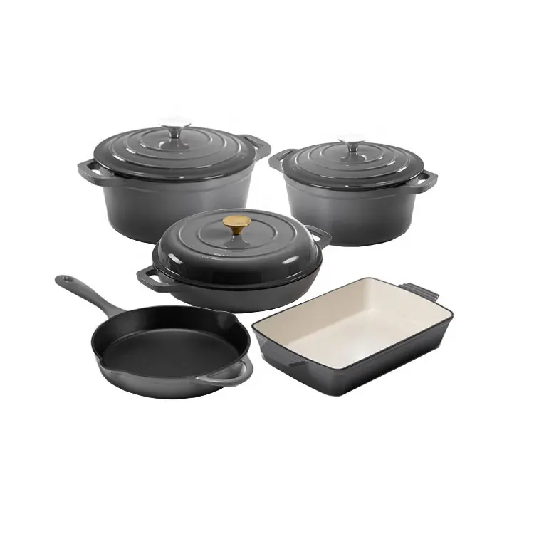 5pcs Wholesale Cookware With Cheap Price Cast Iron Enamel Kitchen Cookware Set Cooking Pot
