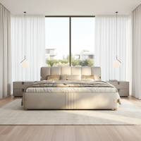 Juego de Muebles de Dormitorio de Primera Calidad, Moderno y Lujoso, con Estructura de Madera, Amplio Espacio de Almacenamiento, Cama de Cuero Suave y Elegante