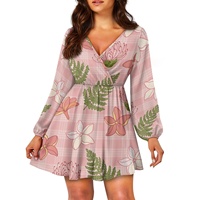Robe Courte Femme Col V Coupe Trapèze Imprimé Floral Hawaïen Tissu Spandex Respirant Écologique pour Fêtes et Tenues Décontractées