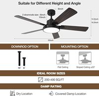 Ventilateur de plafond de climatisation à LED dimmable avec éclairage 4 façons de contrôler l'option 6/10 Downrod Ventilateurs en contreplaqué pour la décoration intérieure