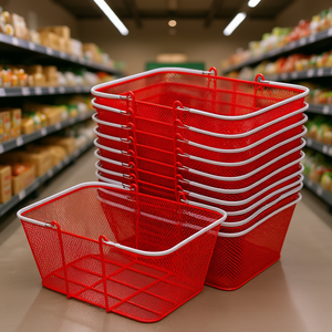 Cestas de Compras Rojas de 22L, Metálicas, Apilables, con Asas, para Uso en Tiendas de Abarrotes, Modelo D0100XU48RA - Product Image 2