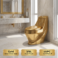 Toilette moderne en céramique une pièce à double chasse Bidet en or Lavabo de chasse d'eau monté au sol blanc Couvre-siège en plaqué or Fermeture lente