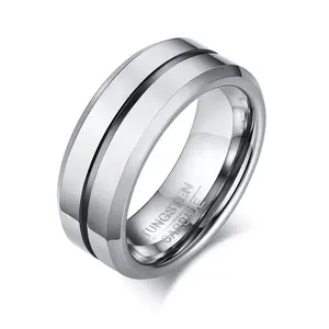 Fancy Tungsten Vintage Ringen Tow Tone Flat Top Band Ringen Voor Vrouwen Mannen Rvs Retro Ring Unisex 2019 Hot koop Sieraden