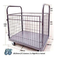 Chariot de stockage à quatre côtés en acier pour entrepôt, conteneur roulant avec roues, capacité de 300 kg, résistant aux intempéries, durable