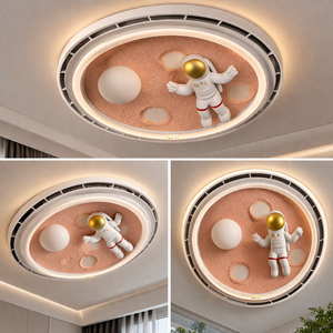 Kids <b>ceiling</b> fan with astronaut design <b>LED</b> <b>light</b> bladeless flush mount fan for children <b>bedroom</b> modern decor - Product Image 2