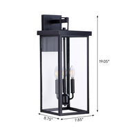 Applique murale LED moderne et minimaliste en acier inoxydable noir avec verre, style classique à 3 ampoules bougie, pour jardin et patio