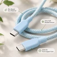 Câble USB-C vers USB-C 60W Bio-Based ultra souple tressé, charge rapide PD 20V 3A, cuivre pur, écologique pour iPhone, Android, ordinateur portable