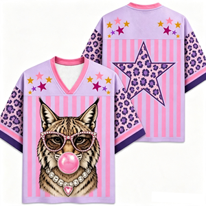 <span class=keywords><strong>T</strong></span>-<span class=keywords><strong>shirt</strong></span> Oversize <span class=keywords><strong>Femme</strong></span> Col V Manches Courtes Motif Animalaire Rétro Bubble Gum Léopard Étoile Rayé Style Streetwear - Product Image 4