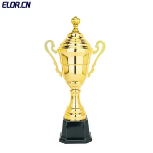 Elor Golden Champions League Metal Trophy Award Factory Custom Soccer Trophies And Medals With Plastic Wooden Base Design