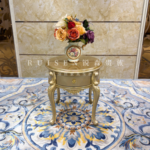 French-style European-style luxurious solid wood carved sofa side <strong>telephone</strong> stand <strong>with</strong> <strong>drawer</strong> and small round <strong>table</strong> - Product Image 2
