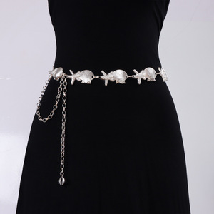 โซ่คาดเอวเปลือกหอยทองคำและมุก สไตล์โบฮีเมียน แฟชั่นชายหาด โซ่ประดับร่างกาย โลหะผสมสังกะสี แบบพันรอบเส้นเดียว - Product Image 2