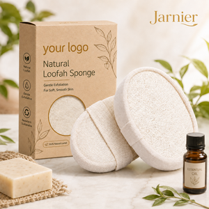 Éponge exfoliante pour le <span class=keywords><strong>corps</strong></span> en loofah naturel personnalisée Jarnier, 100% végétale, compostable, double usage, éponge de douche en luffa - Product Image 1