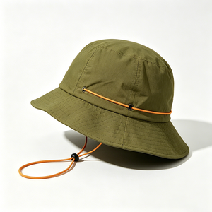 <b>Men</b> Olive Green Wide Brim Bucket <b>Hat</b> UPF50+ Quick Dry Ripstop Outdoor Fishing <b>Sun</b> <b>Hat</b> with Orange Wind Lanyard - Product Image 2