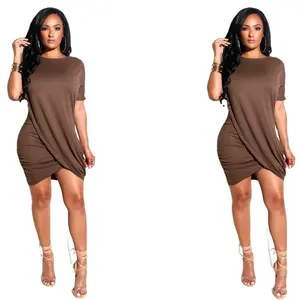 Beautiful and Sexy Round Neck Dress Casual Fashion Short Sleeve Two Color Combination Women's Nightclub Party Dress