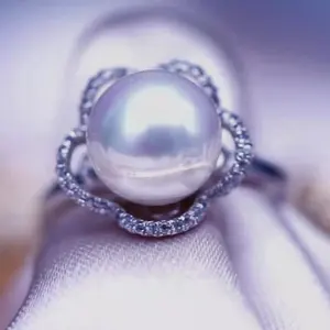 Cincin Pertunangan Mutiara Unik, Perhiasan Bunga Cincin Cameo Perak Wanita