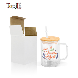 Topjlh rõ ràng đôi tường thăng hoa 15OZ <span class=keywords><strong>snowglobe</strong></span> cốc thủy tinh trước khi khoan cốc cà phê cốc cốc với nắp tre - Product Image 6