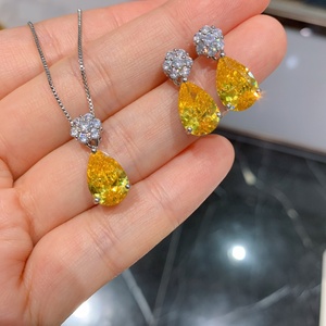 Fashion Eco-friendly Copper Minimalist Style 8*12MM Yellow Zircon Teardrop Pendant <b>Earrings</b> <b>Set</b> Simple Korean Jewellery <b>Set</b> - Product Image 1