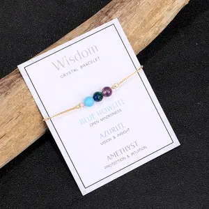 Blue Howlite Azurite Amethyst Women Girls Temperament Wisdom Card Bracelet Bangle Jewelry