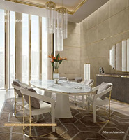 Ensemble de meubles de salle à manger en cuir naturel, ovale, moderne, haut de gamme, base en cuir, table à manger de luxe italienne en marbre