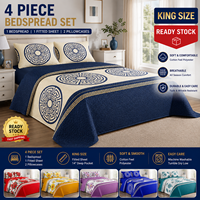 Ensemble de couette 4 pièces taille King, couvre-lit matelassé en polyester avec drap-housse et 2 taies d'oreiller, en stock