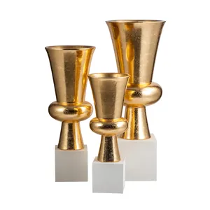 Classic Gold Flower Vases For Weddings Centerpiece 48 Inch Trumpet Tall Vases For Centerpieces Wedding Vase