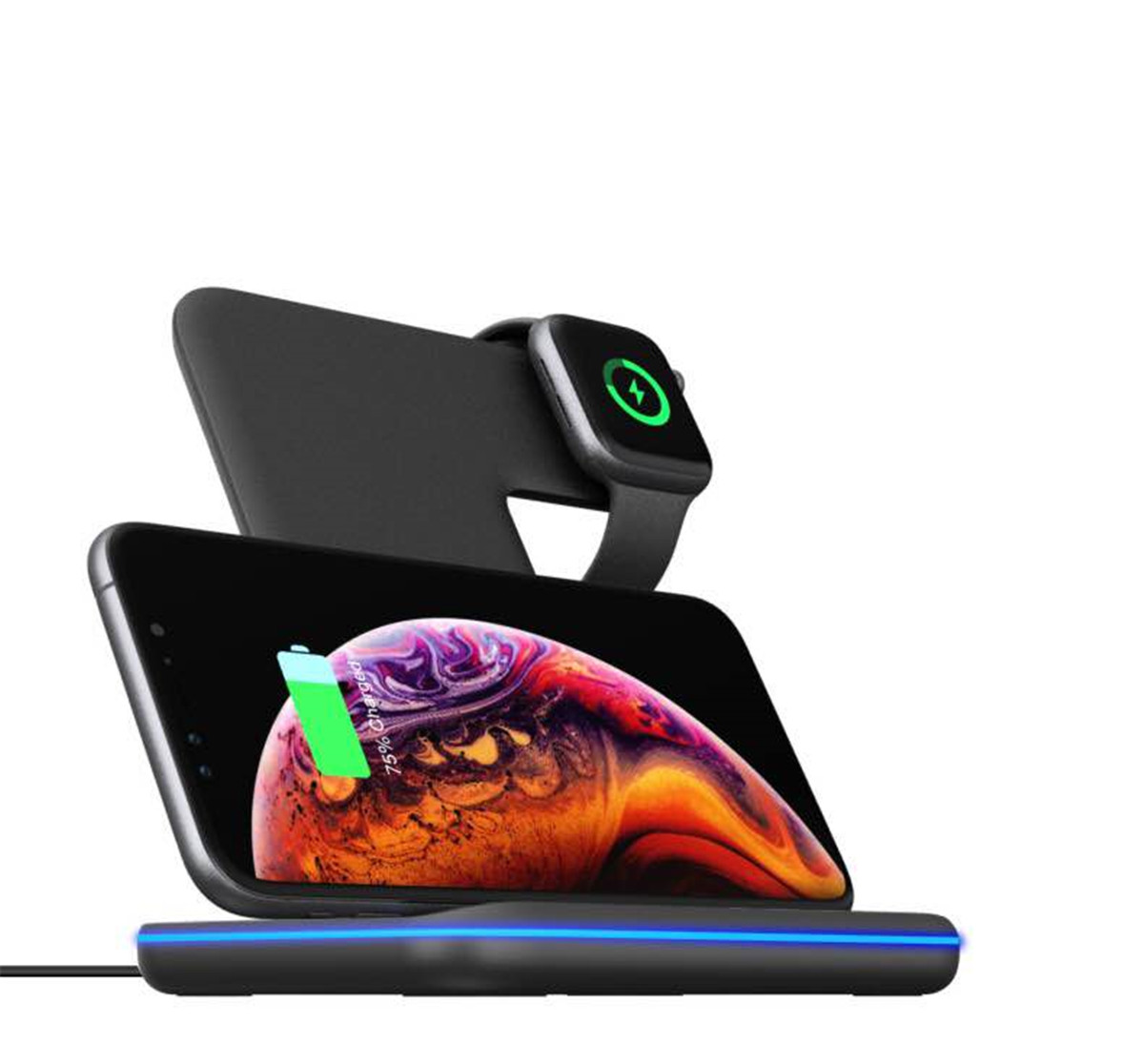 Лидер продаж, многофункциональное зарядное устройство 4 в 1, беспроводное зарядное устройство QI со светодиодной подсветкой, подставка для беспроводной зарядки для устройств Qi