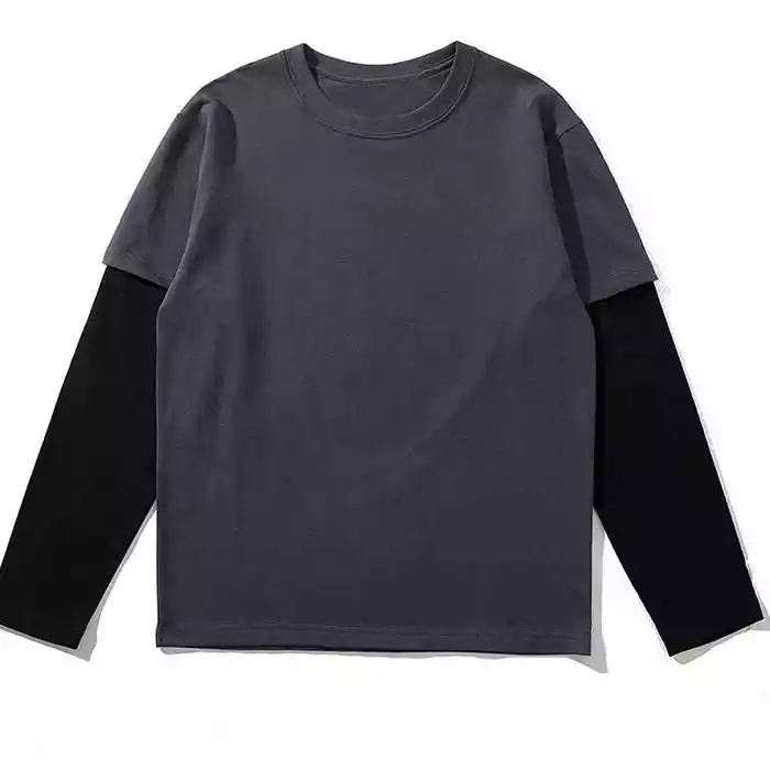 Casual heavy cotton oversized longsleeve t shirt men double layer long sleeve t shirt