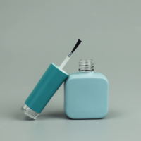 Flacon cosmétique en verre givré mat bleu carré écologique de 10 ml avec bouchon et pinceau pour vernis à ongles, huile, impression sérigraphique