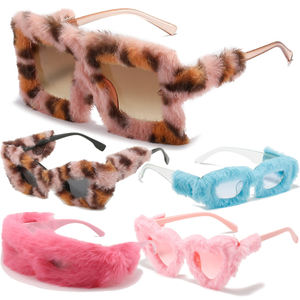 卸売ビッグフレームパーティーアイウェアキャットアイヘアリーファッションサングラスブランドトレンディなレディースぬいぐるみファーサングラススクエア - Product Image 6