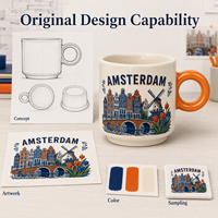 Ensemble de mini-tasses à café en céramique souvenirs d'Amsterdam, Pays-Bas, avec motifs moulin à vent et tulipe, en porcelaine fine, personnalisable OEM, vente en gros