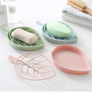 Leaf-Shaped Soap Dish Double Layer Draining Plastic Bathroom Soap Holder Nordic Pink Green Blue - Product Image 2