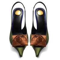 Escarpins à talons hauts pour femmes, bout pointu fermé, en satin, à bride arrière, talon aiguille, motif floral