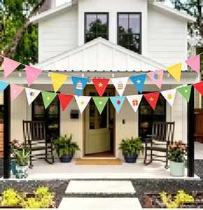 Factory Custom <b>Bunting</b> <b>Flags</b> Colorful Triangle Rectangle String Banner for Festival Birthday Party Celebration Home Decoration - Product Image 1
