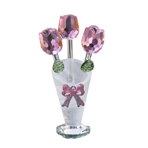 Dartz Crystal <b>Vase</b> With Three <b>Small</b> Roses Glass Decorative Flower Arrangement Wedding Table Centerpiece Gift - Product Image 5