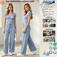 Ensembles élégants streetwear pour femmes 2026 – Tenue deux pièces côtelée grande taille à manches courtes et pantalon décontracté à jambes larges – Mode boutique