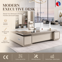 Bureau de direction en forme de L, gris bois, crème blanc, bureau de luxe avec double rangement sur pied pour PDG