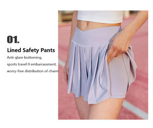 تنورة جيب جديدة الأكثر مبيعًا من النايلون ذات ثنيات عالية الخصر مع تنورة تنس رياضية مضادة للوهج على شكل خط - Product Image 3