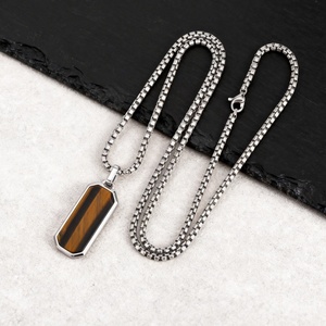 Factory Made Men's Gold Plated Simple Trendy Black Geometric <b>Long</b> Stainless Steel Pendant <b>Necklace</b> for Anniversary Gifts - Product Image 5
