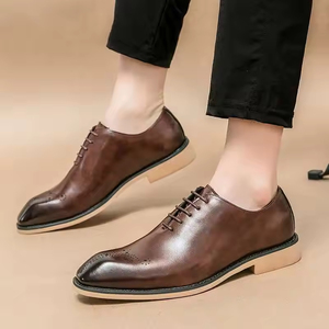 Chaussures Richelieu pour hommes en cuir véritable de haute qualité, style décontracté et habillé, à lacets, bout fermé, antidérapantes, semelle en caoutchouc Evergreen, collection 2025 - Product Image 5