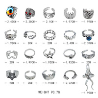 Lot de 20 bagues rétro animales, style punk exagéré européen et américain, avec motifs œil de diable, tête de mort et poker