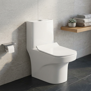 WC monobloc moderne en céramique blanche Ripone 4D à chasse d'eau, toilette à poser au sol - Product Image 3
