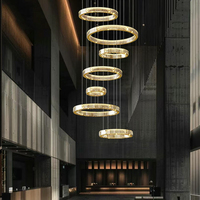 Lampu Gantung Kristal LED Modern Custom Ring, CRI 90 Tinggi, Bodi Logam, Ukuran Sedang, Ramah Mata, Dapat Diredupkan, Cocok untuk Villa dan Hotel