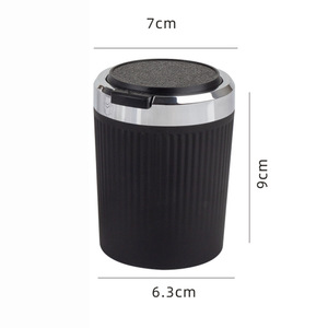 Car Ashtray With Metal Liner One <b>Button</b> Opening Light Portable For Smoking In Car 7cm Diameter 9cm Height Black - Product Image 1
