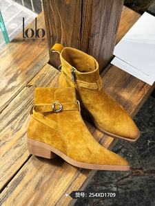 Cómodas botas cortas Chelsea para mujer, tacón grueso <span class=keywords><strong>de</strong></span> fondo plano puntiagudo, <span class=keywords><strong>zapatos</strong></span> <span class=keywords><strong>de</strong></span> mujer con hebilla <span class=keywords><strong>de</strong></span> metal a la moda - Product Image 6