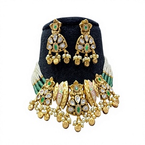 Luxury Premium Quality Brass Antique Gold Plated Moissanite Necklace Earrings <b>Set</b> for <b>Women</b> Engagement Party <b>Gift</b> Wedding Wear - Product Image 2