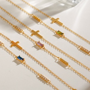 Aretas nueva moda joyería fina pulsera 18K oro Acero inoxidable impermeable circón Cruz 12 pulseras de doble capa para mujeres - Product Image 3