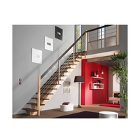 Escalier Prima Curve, montage et démontage faciles, aucun outil nécessaire, bois et acier inoxydable, utilisation intérieure pour villa et salon