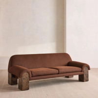 Canapé en tissu terracotta de designer italien, accoudoirs courbes, 3 places, pieds en bois marbré, meubles de salon pour maison, villa, hôtel