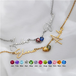 <span class=keywords><strong>Collar</strong></span> de Corazón con Piedra de Nacimiento Personalizado SongYi, de Acero Inoxidable, con Colgante de Dos Nombres y Dos Perlas, Joyería para Mamá - Product Image 1